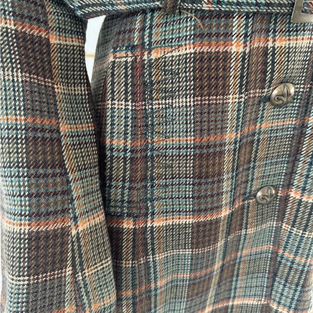 B B Dakota Plaid Pea Coat Size Small lined Green - Picture 10 of 17